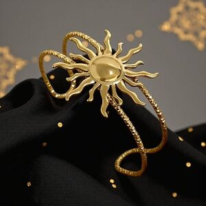 🆕 Boho Chic 18K Gold Plated Sunburst Open Cuff Bracelet Statement Jewelry